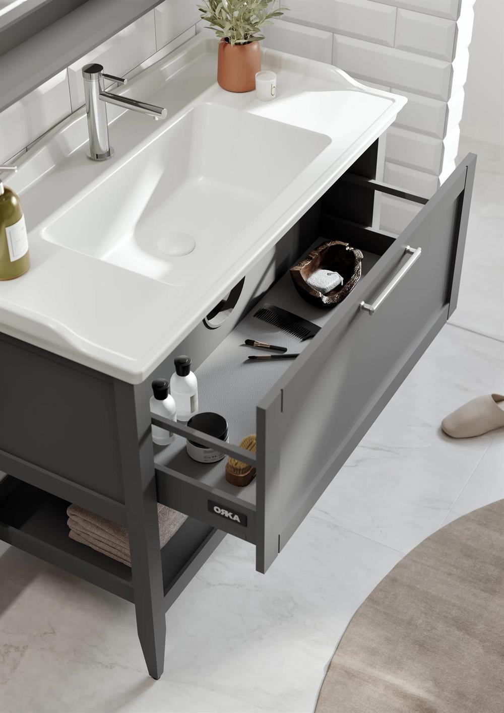 Orka Bastle 100 cm Gri Banyo Dolabı Alt Modül ve LavaboORKA5003753Lavabo Dolabı