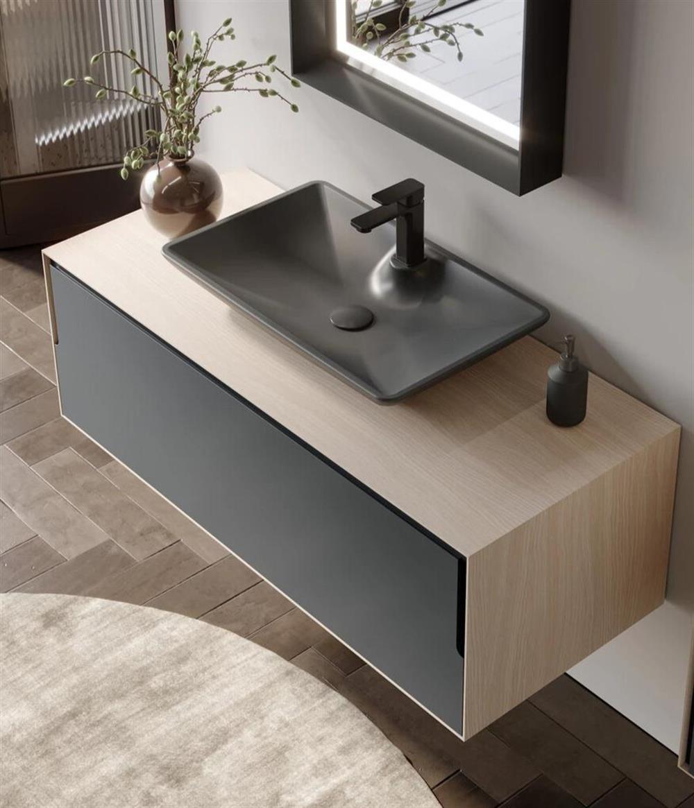 Orka Craft 120 cm Meşe Antrasit Banyo Dolabı Alt Modül ve Lavabo (Mat Antrasit Lavabo)ORKA5001126Lavabo Dolabı