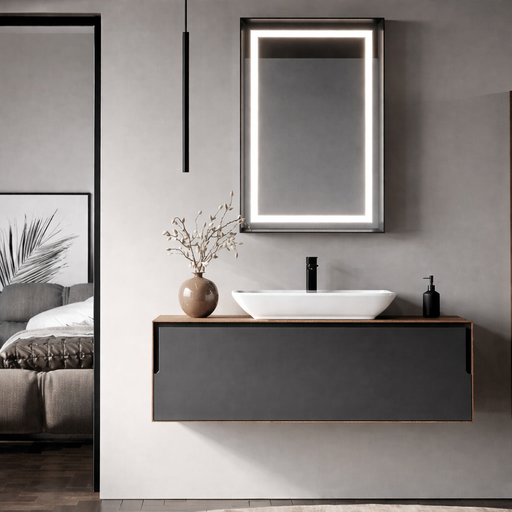 Orka Craft Banyo Dolabı Takımı, 120 cm, Kompakt Ceviz (Ledli Ayna-Mat Beyaz Lavabo), 5003432ORKA5003432Banyo Dolabı Takımı