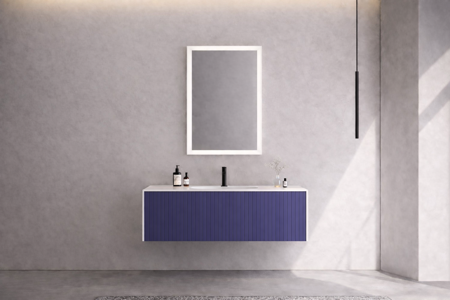 Orka Cube Banyo Dolabı Takımı, 100 cm, Lake Mat Lacivert (Ledli Ayna), 5007291ORKA5007291Banyo Dolabı Takımı
