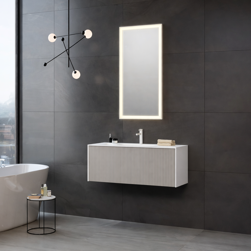 Orka Cube Banyo Dolabı Takımı, 80 cm, Lake Mat Vizon (Ledli Ayna)ORKA5000164Banyo Dolabı Takımı