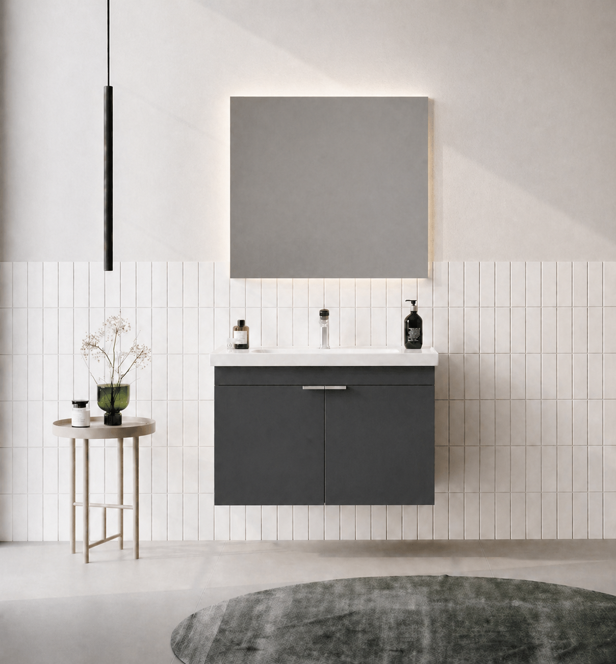 Orka Desna 80 cm, Mat Antrasit, Banyo Dolabı Takımı, (Düz Ayna), 5008550ORKA5008550Banyo Dolabı Takımı