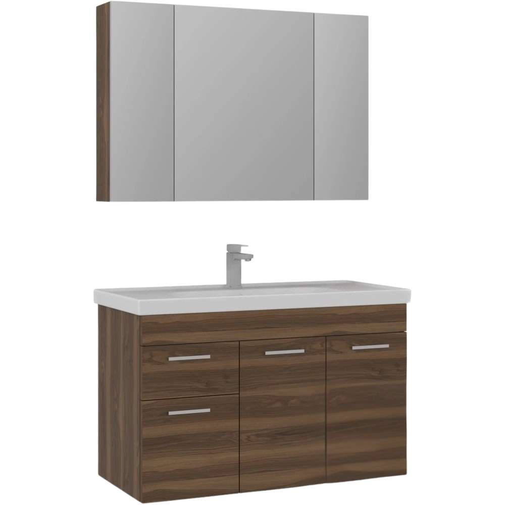 Orka Enez 100 cm Tesbih Ceviz Banyo Dolabı Takımı (Dolaplı Ayna)ORKA5000310Banyo Dolabı Takımı
