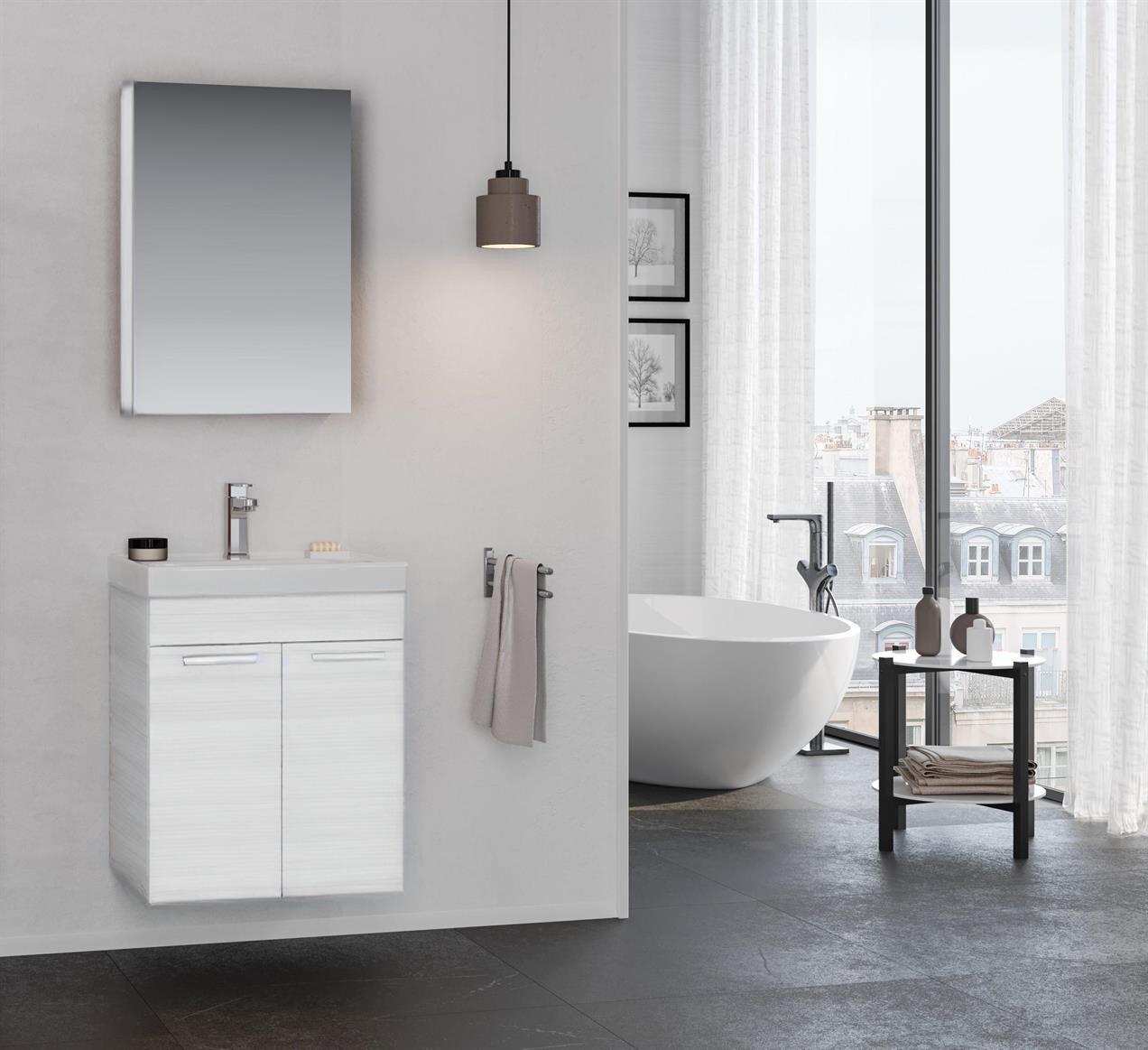Orka Enez 55 cm Beyaz Banyo Dolabı Takımı (Dolaplı Ayna)ORKA5000287Banyo Dolabı Takımı