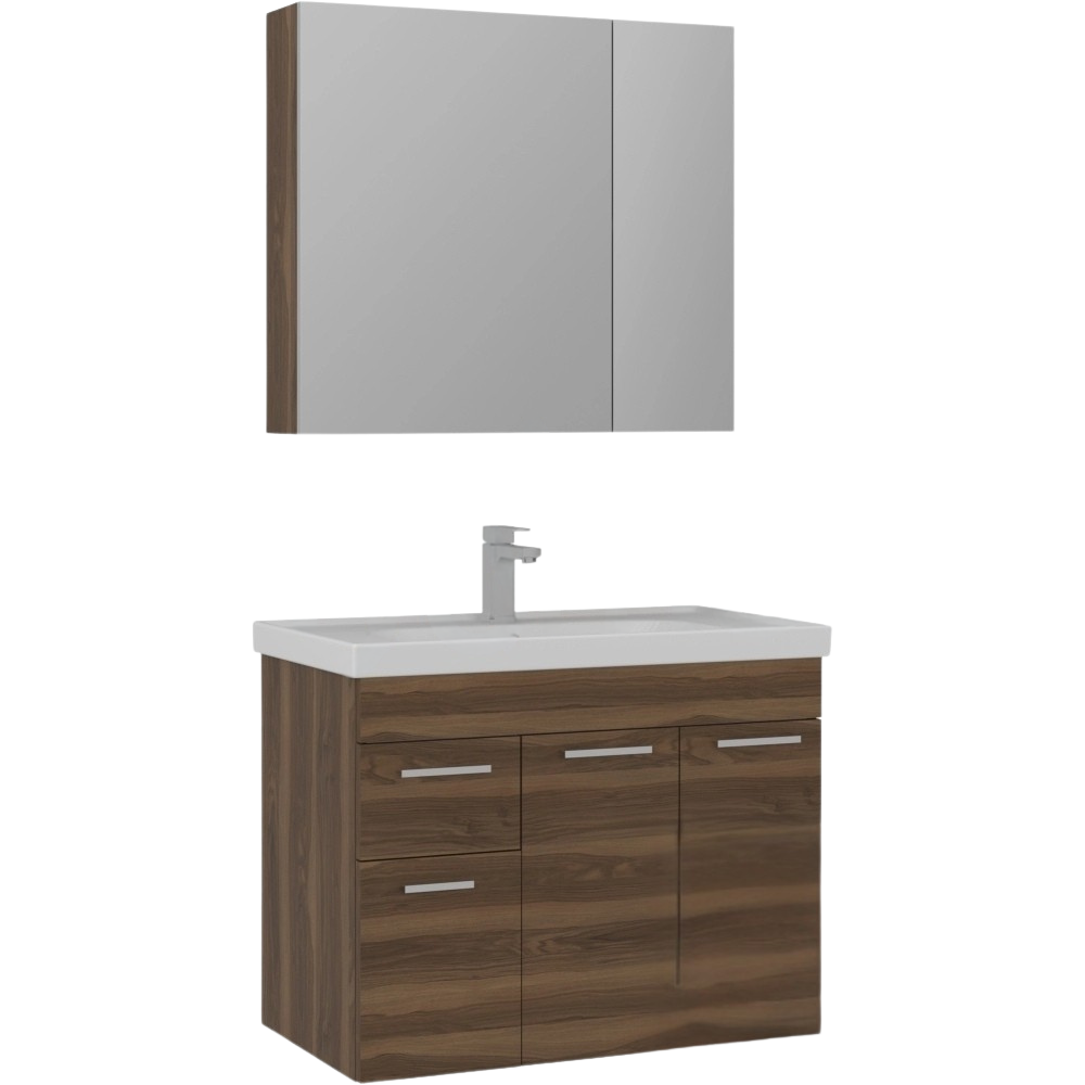 Orka Enez 80 cm Tesbih Ceviz Banyo Dolabı Takımı (Dolaplı Ayna)ORKA5000304Banyo Dolabı Takımı