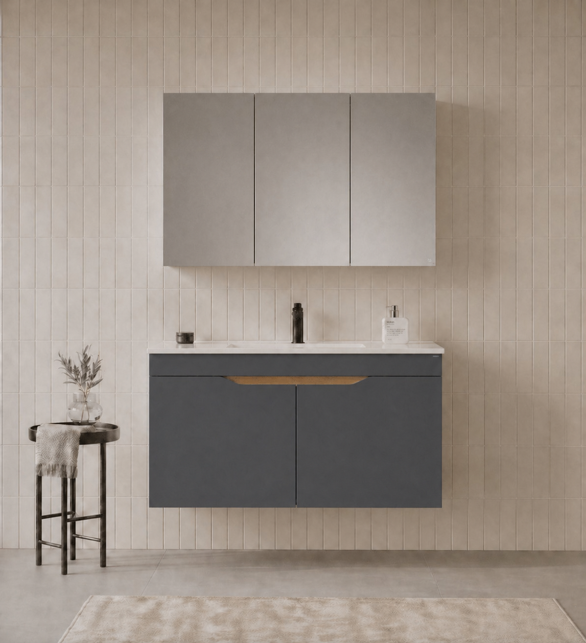 Orka Lena 100 cm Mat Antrasit Banyo Dolabı Takımı (Kapaklı ,Dolaplı Ayna), 5008028ORKA5008028Banyo Dolabı Takımı