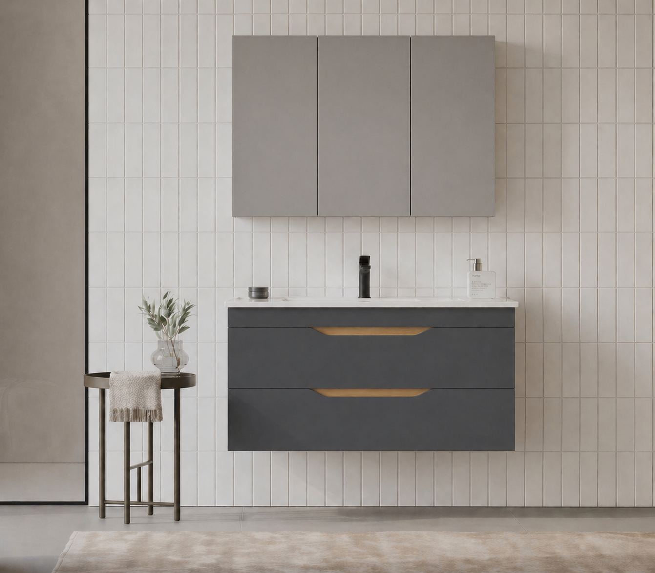 Orka Lena 100 cm Mat Antrasit Banyo Dolabı Takımı (Çekmeceli ,Dolaplı Ayna), 5008040ORKA5008040Banyo Dolabı Takımı