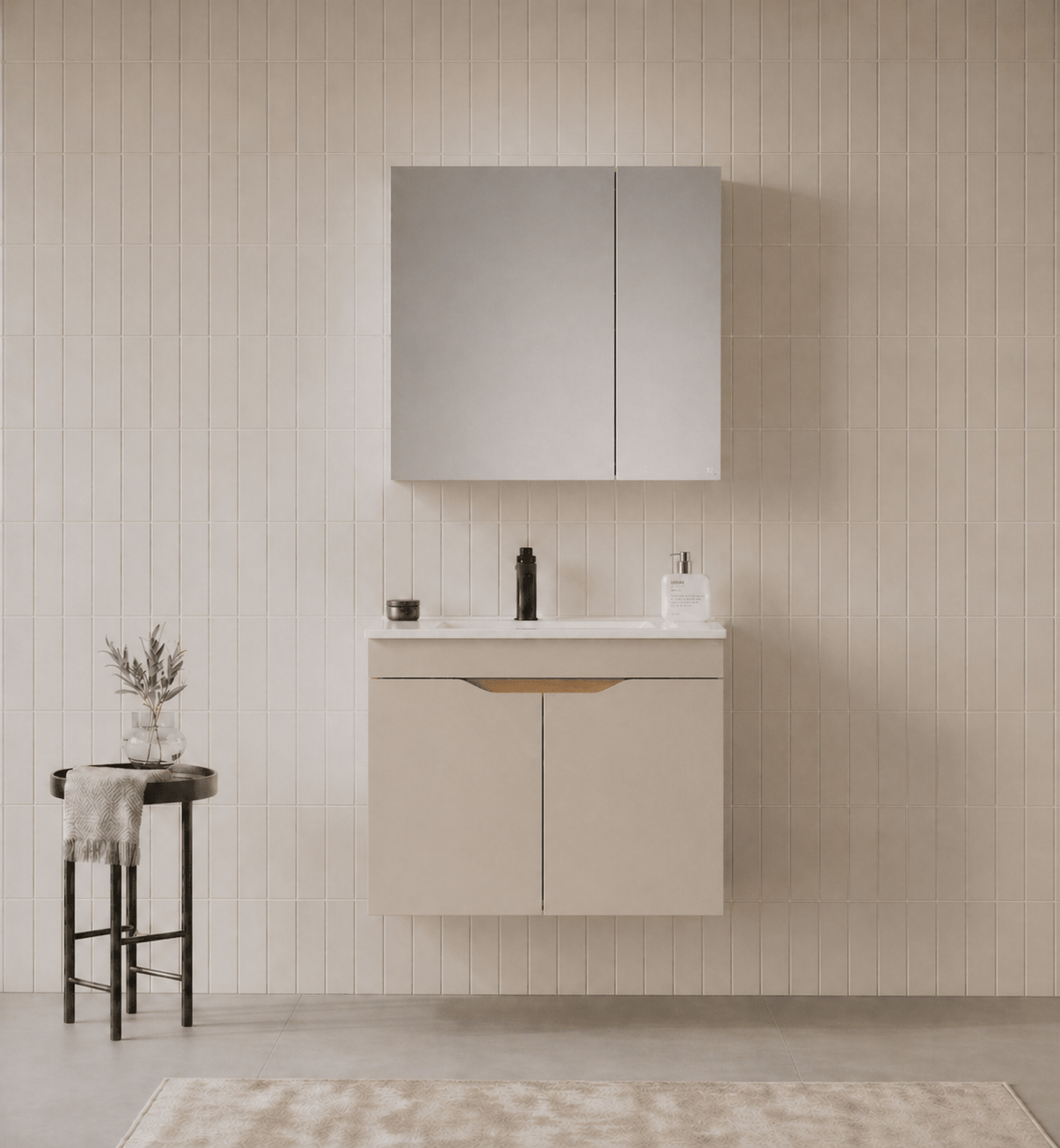 Orka Lena 65 cm Çöl beji Banyo Dolabı Takımı (Kapaklı ,Dolaplı Ayna), 5007999ORKA5007999Banyo Dolabı Takımı