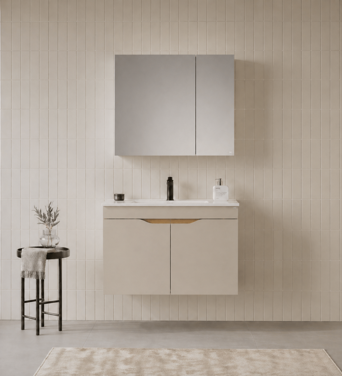 Orka Lena 85 cm Çöl Beji Banyo Dolabı Takımı (Kapaklı ,Dolaplı Ayna), 5008003ORKA5008003Banyo Dolabı Takımı