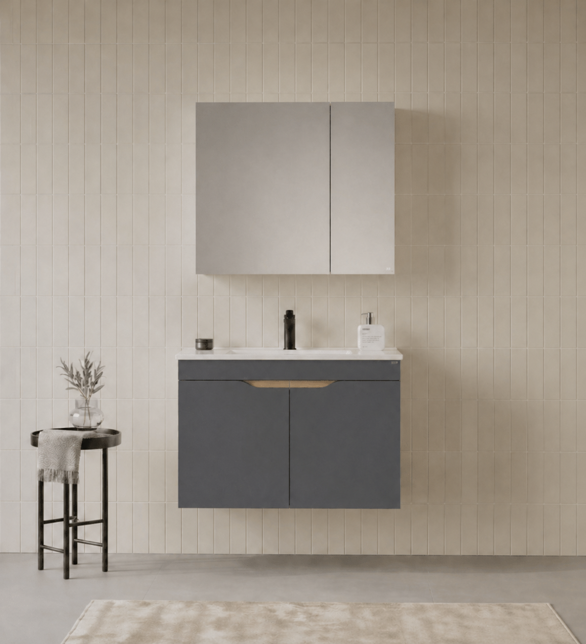 Orka Lena 85 cm Mat Antrasit Banyo Dolabı Takımı (Kapaklı ,Dolaplı Ayna), 5008024ORKA5008024Banyo Dolabı Takımı