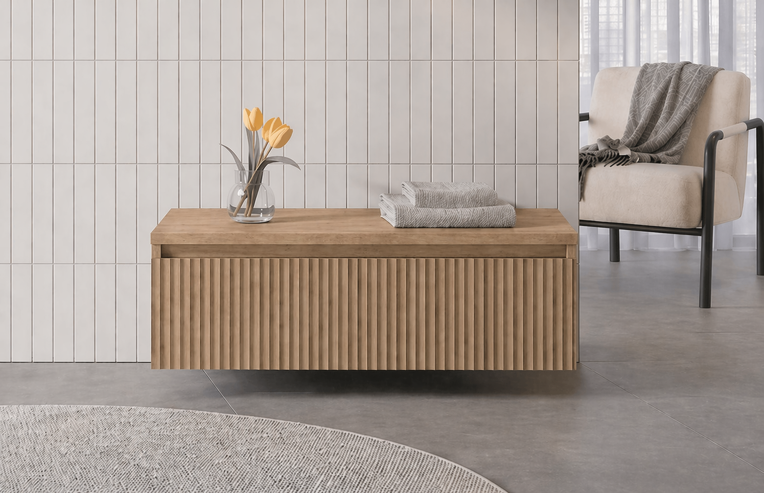 Orka Lentia Alt Yan Modül, 100 cm, Meşe, 3009230ORKA3009230Lavabo Dolabı