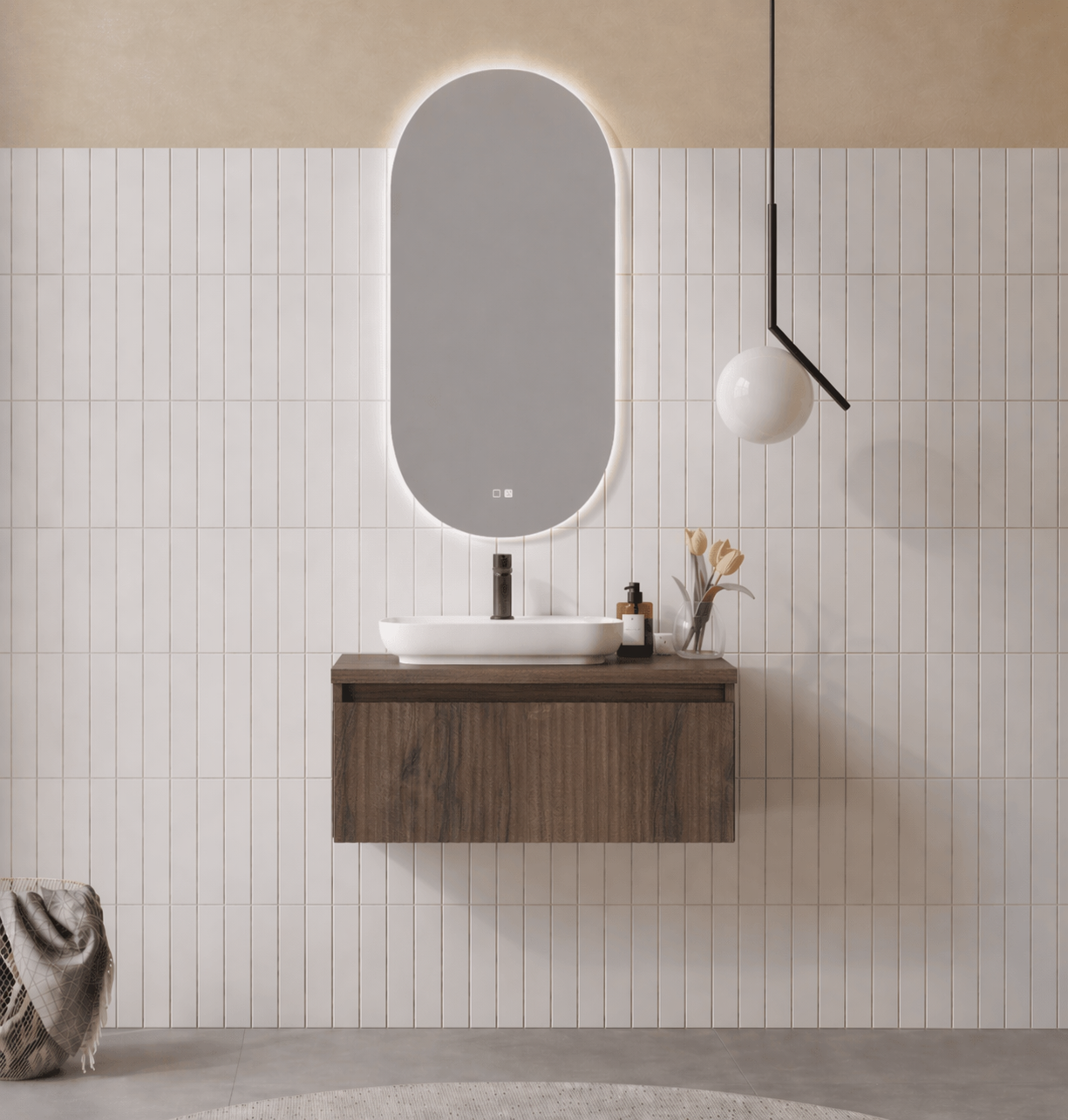 Orka Lentia Banyo Dolabı Takımı, 80 cm, Ceviz (Ledli Ayna), 5007100ORKA5007100Banyo Dolabı Takımı