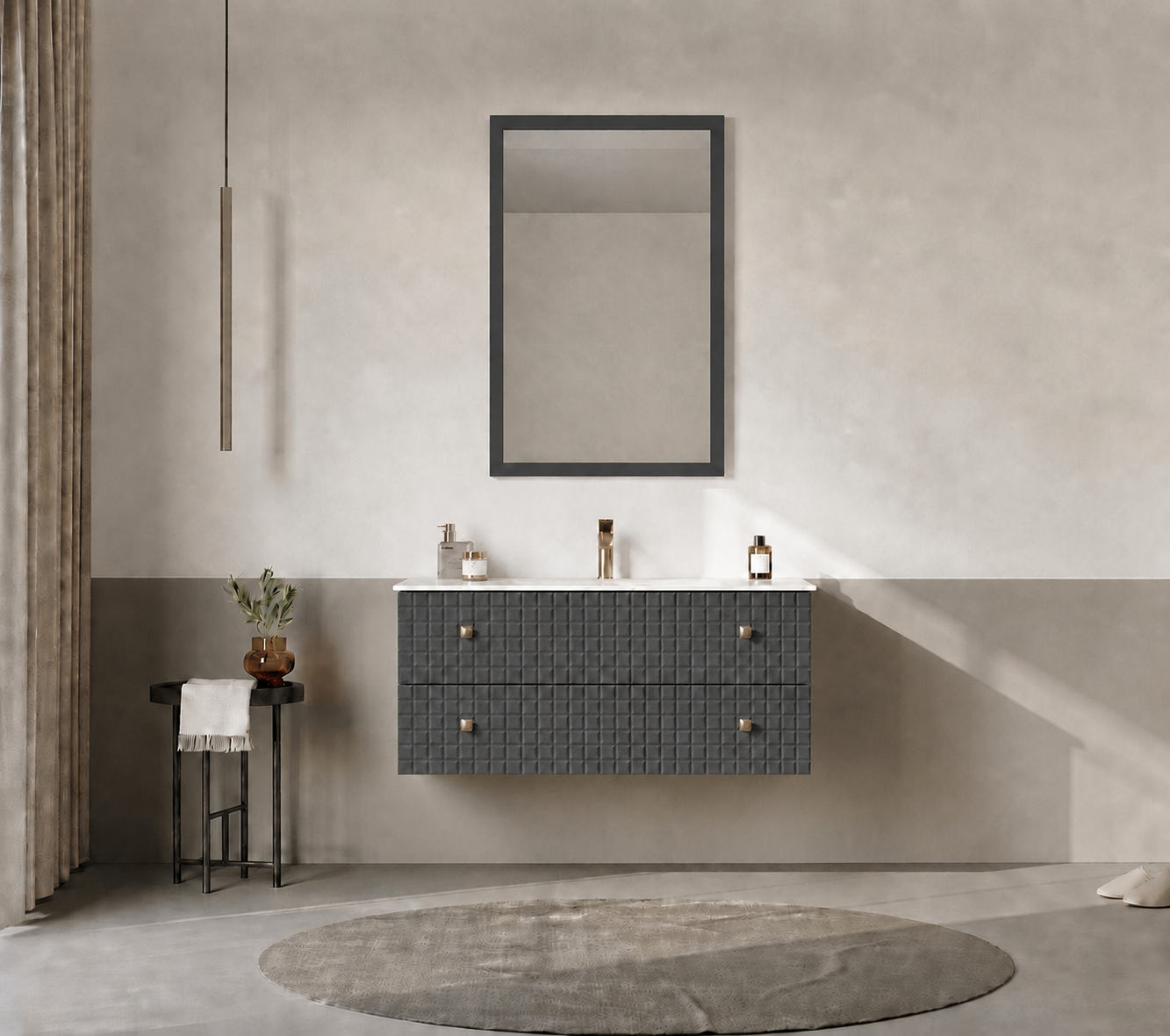 Orka LIPARI 100 cm Mat Antrasit / Altın Banyo Dolabı Takımı , 5007307ORKA5007307Banyo Dolabı Takımı