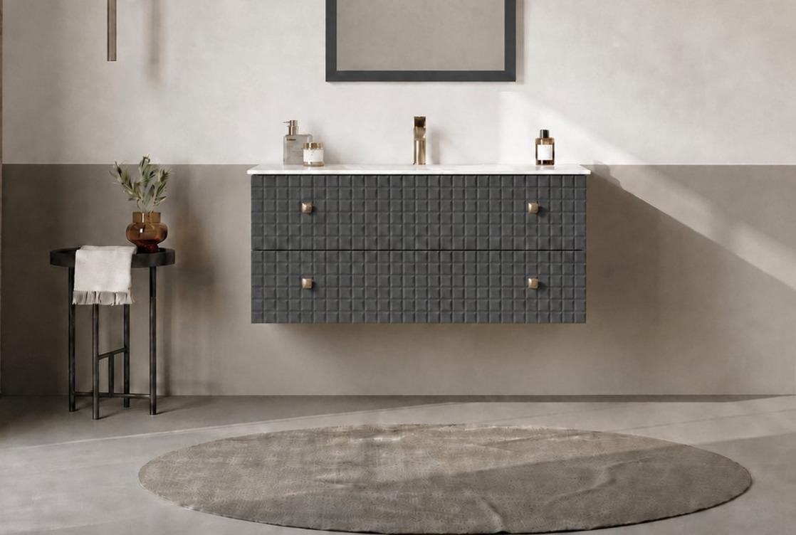 Orka LIPARI 100 cm Mat Antrasit / Altın Banyo Dolabı Alt Modül ve Lavabo , 5007296ORKA5007296Lavabo Dolabı