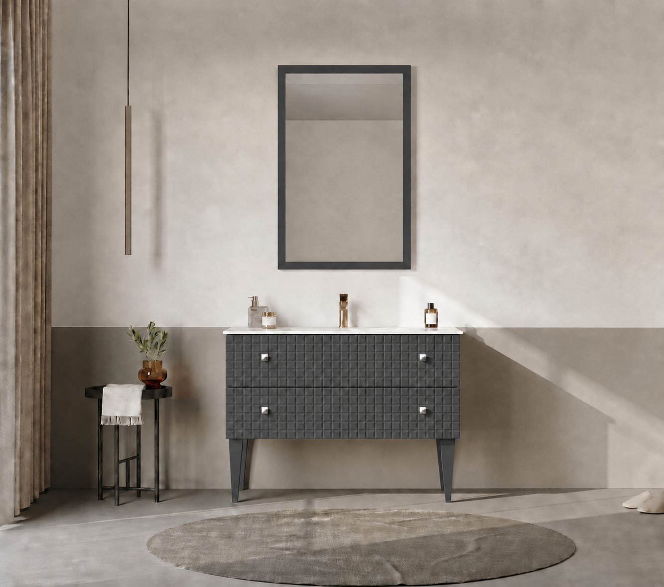 Orka LIPARI 100 cm Mat Antrasit / Altın Banyo Dolabı Takımı (Ayaklı) , 5007347ORKA5007347Banyo Dolabı Takımı
