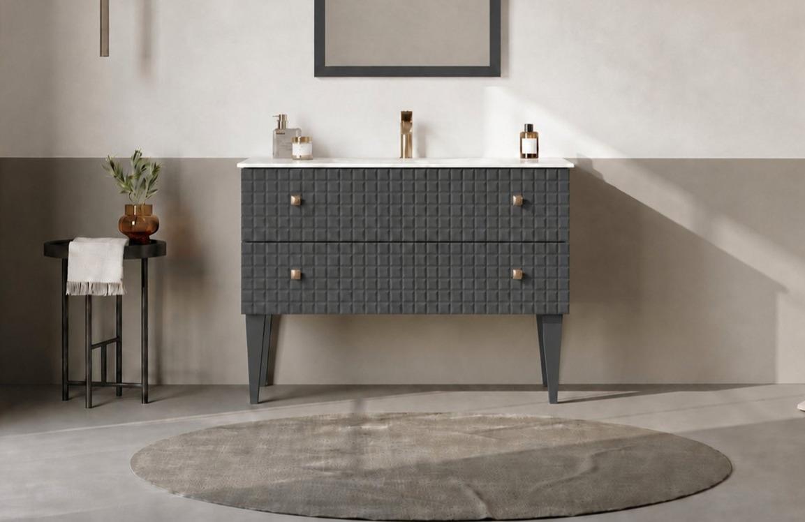 Orka LIPARI 100 cm Mat Antrasit / Altın Banyo Dolabı Alt Modül ve Lavabo (Ayaklı) , 5007332ORKA5007332Lavabo Dolabı