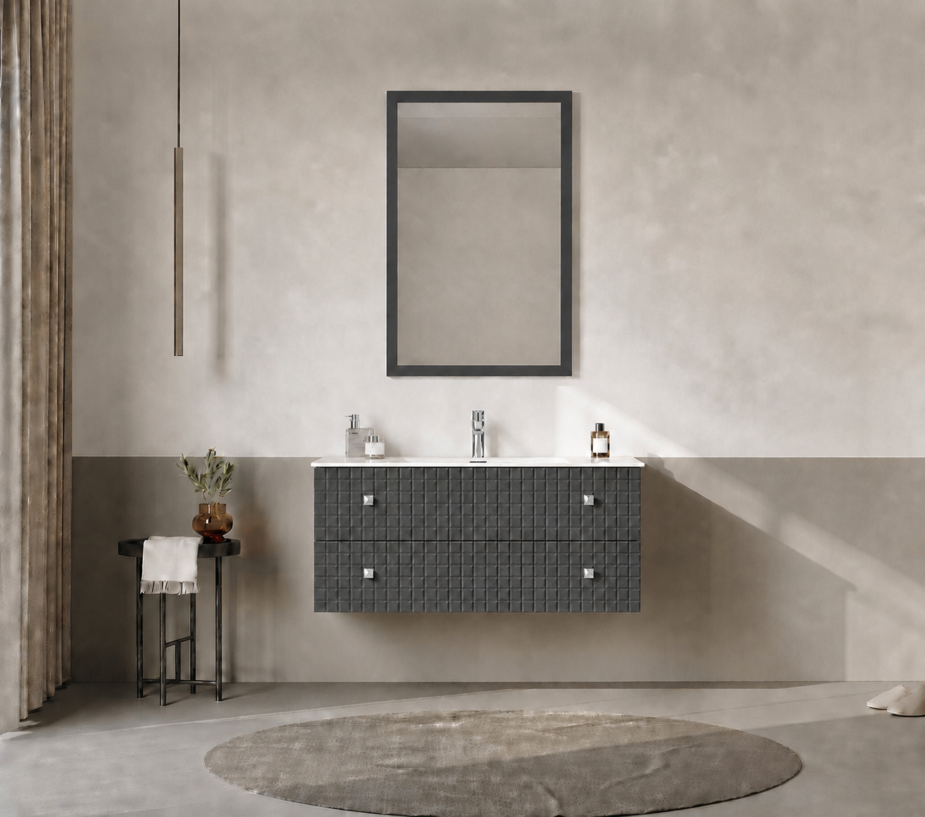 Orka LIPARI 100 cm Mat Antrasit / Altın Banyo Dolabı Takımı , 5007322ORKA5007322Banyo Dolabı Takımı