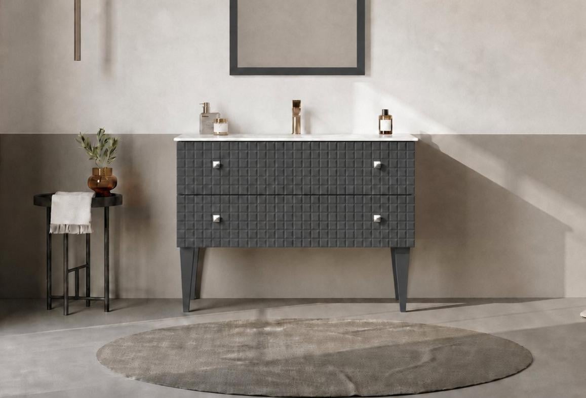 Orka LIPARI 100 cm Mat Antrasit / Krom Banyo Dolabı Alt Modül ve Lavabo (Ayaklı) , 5007335ORKA5007335Lavabo Dolabı