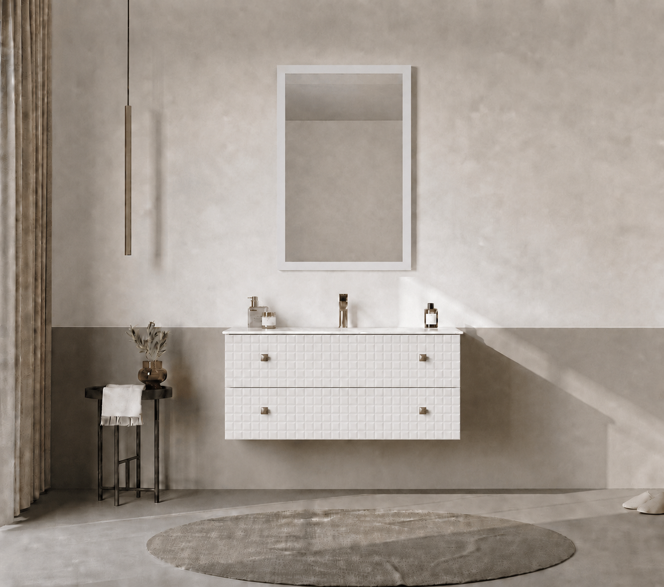 Orka LIPARI 100 cm Mat Beyaz / Altın Banyo Dolabı Takımı , 5007304ORKA5007304Banyo Dolabı Takımı