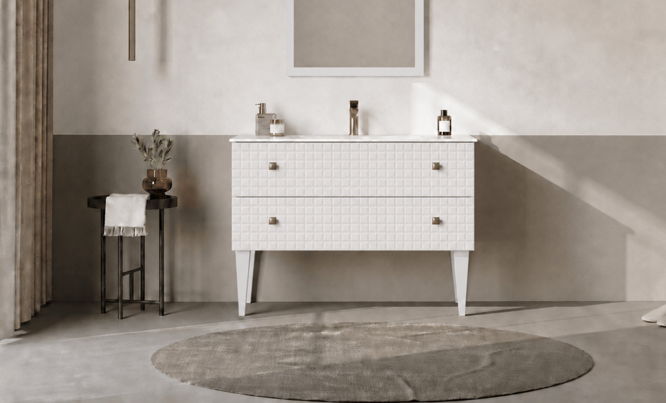 Orka LIPARI 100 cm Mat Beyaz / Altın Banyo Dolabı Alt Modül ve Lavabo (Ayaklı) , 5007329ORKA5007329Lavabo Dolabı