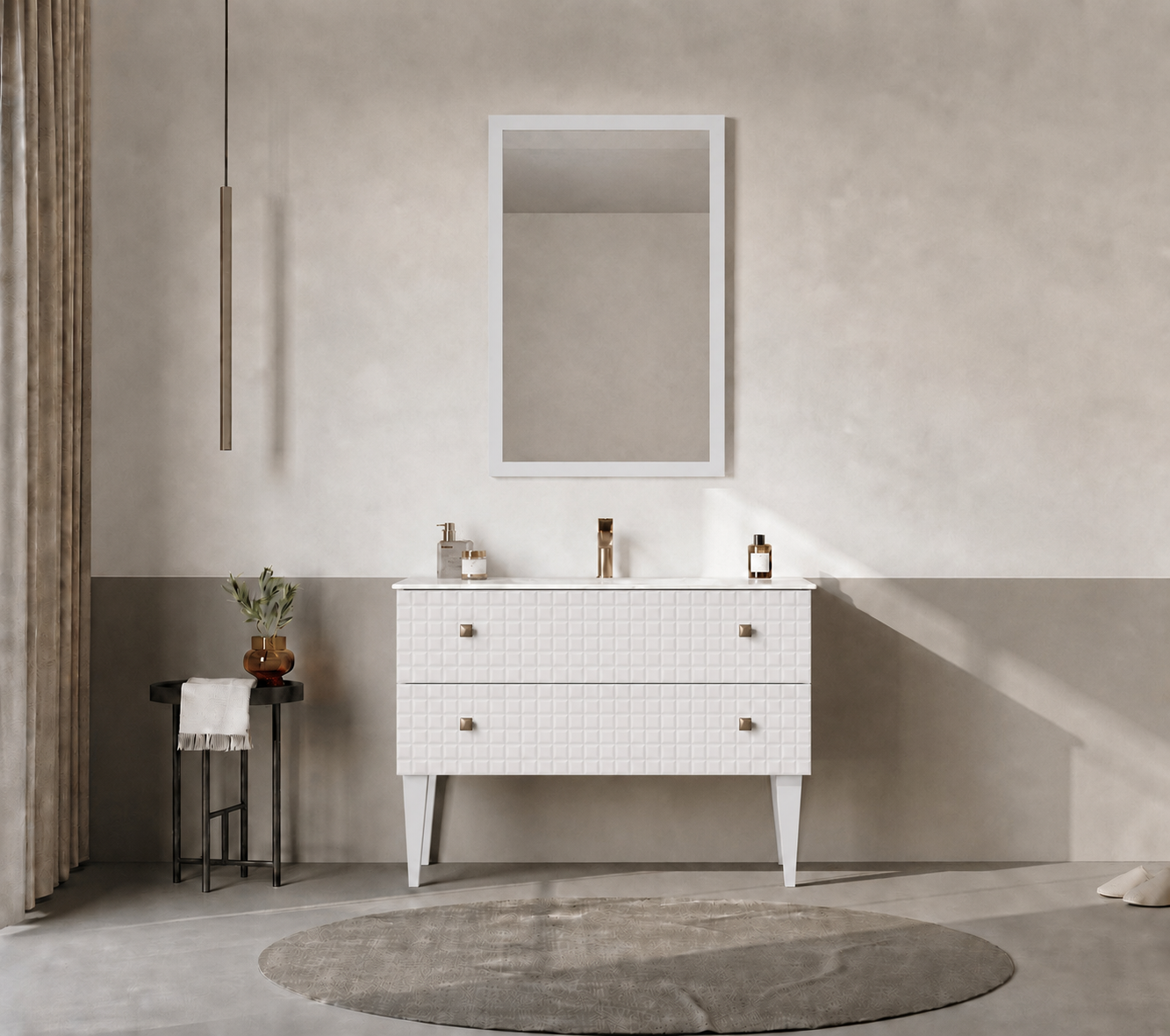 Orka LIPARI 100 cm Mat Beyaz / Altın Banyo Dolabı Takımı (Ayaklı) , 5007342ORKA5007342Banyo Dolabı Takımı