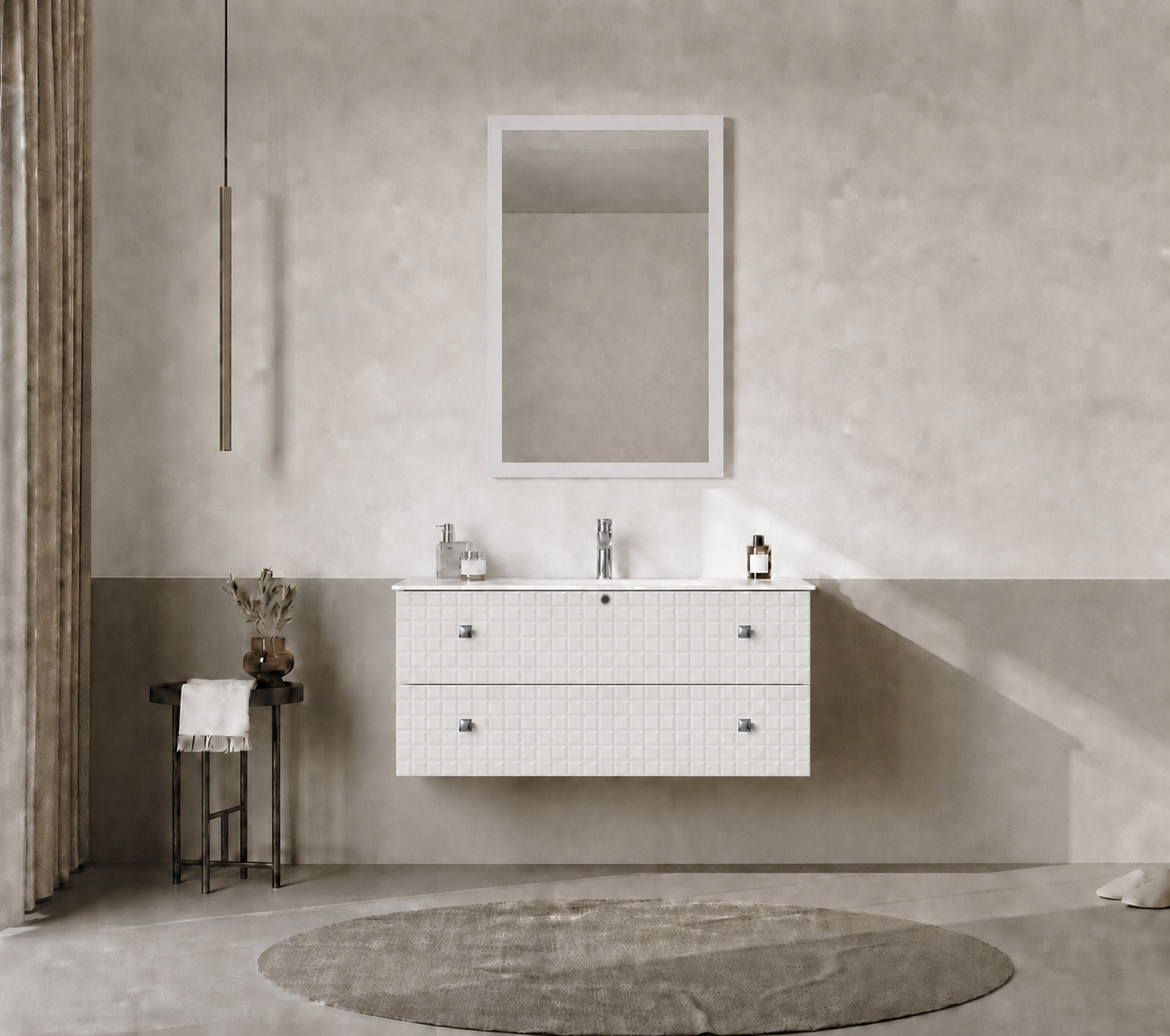 Orka LIPARI 100 cm Mat Beyaz / Krom Banyo Dolabı Takımı , 5007320ORKA5007320Banyo Dolabı Takımı