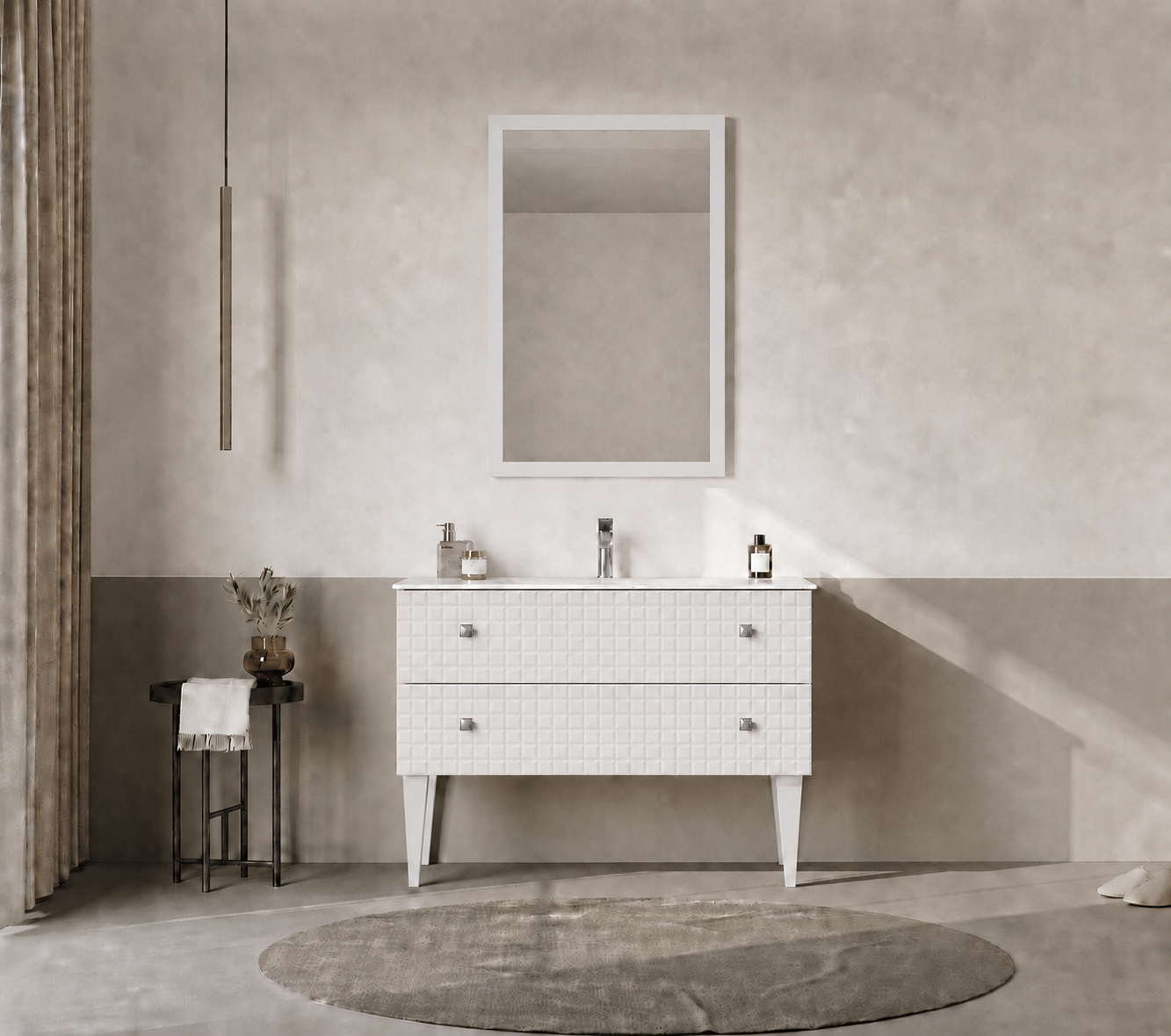 Orka LIPARI 100 cm Mat Beyaz / Krom Banyo Dolabı Takımı (Ayaklı) , 5007345ORKA5007345Banyo Dolabı Takımı