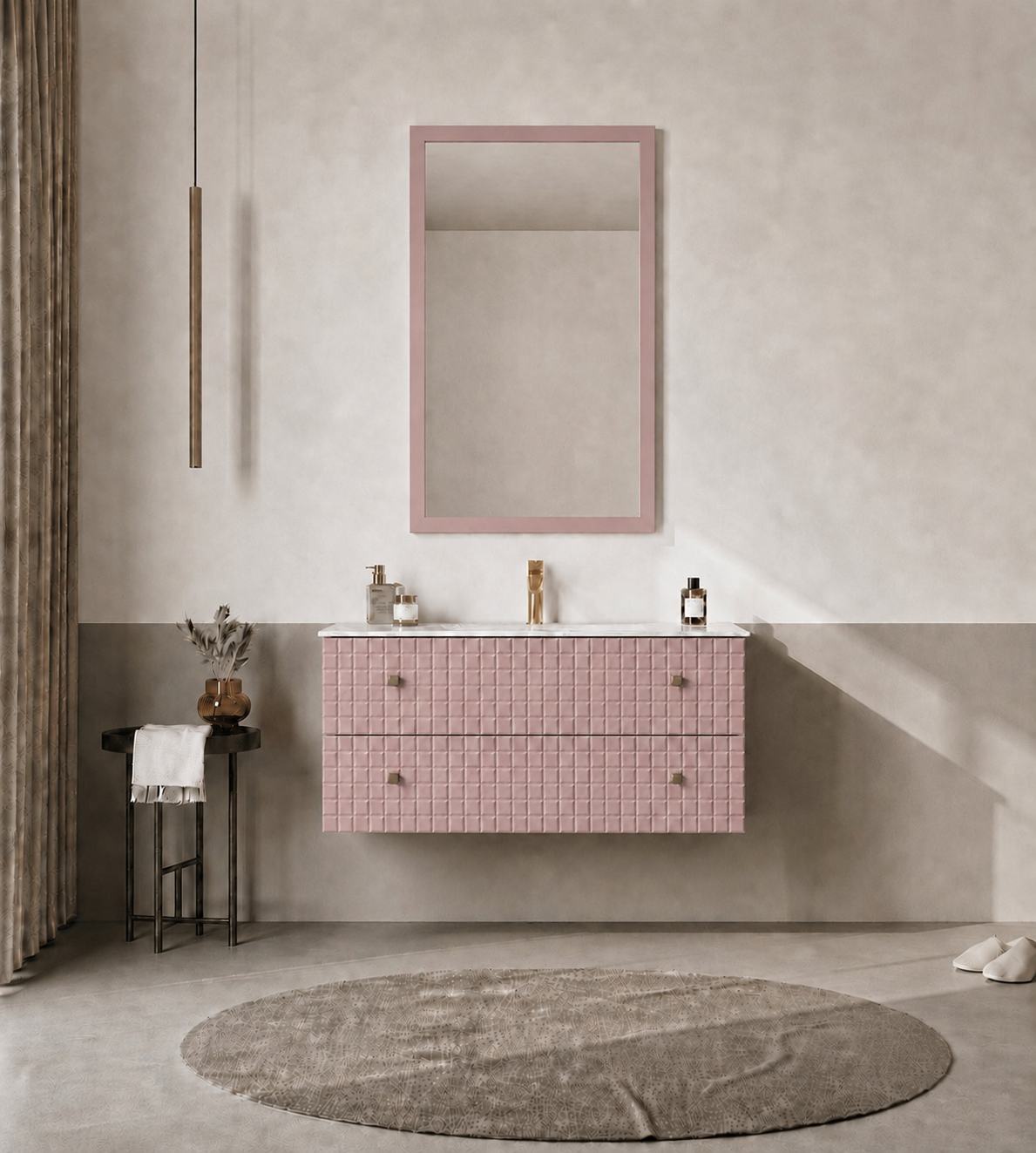 Orka LIPARI 100 cm Mat Pudra / Altın Banyo Dolabı Takımı , 5008585ORKA5008585Banyo Dolabı Takımı