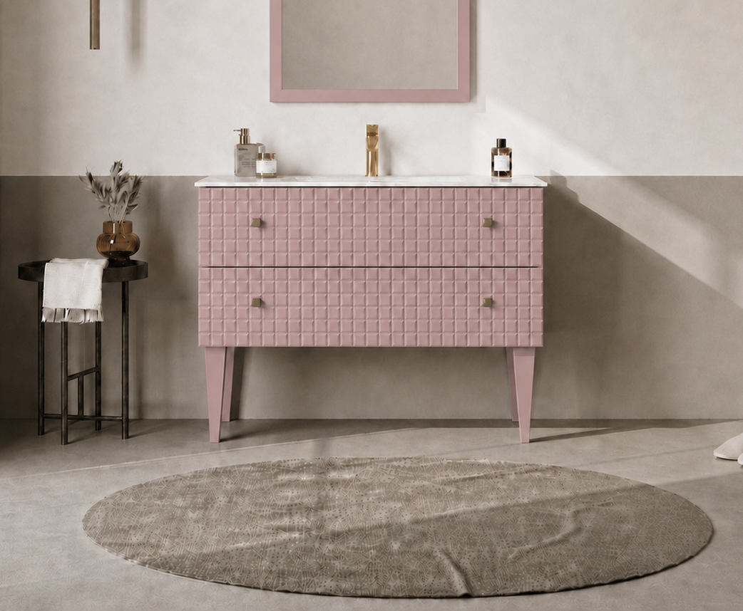 Orka LIPARI 100 cm Mat Pudra / Altın Banyo Dolabı Alt Modül ve Lavabo (Ayaklı) , 5008579ORKA5008579Lavabo Dolabı