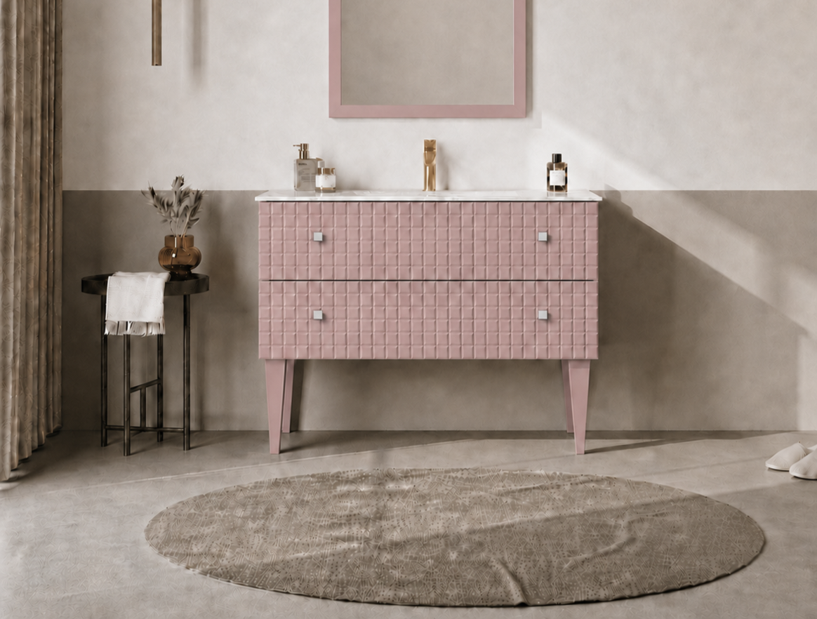 Orka LIPARI 100 cm Mat Pudra / Krom Banyo Dolabı Alt Modül ve Lavabo (Ayaklı) , 5008580ORKA5008580Lavabo Dolabı