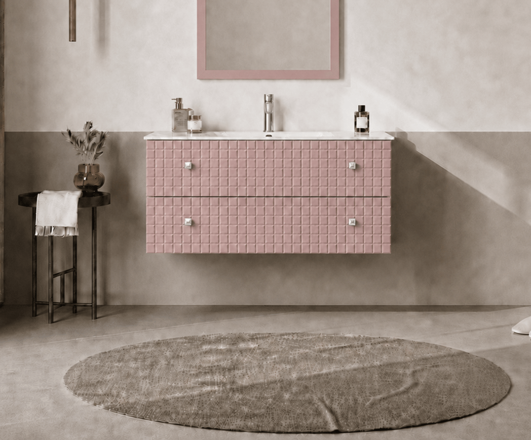 Orka LIPARI 100 cm Mat Pudra / Krom Banyo Dolabı Alt Modül ve Lavabo , 5008581ORKA5008581Lavabo Dolabı