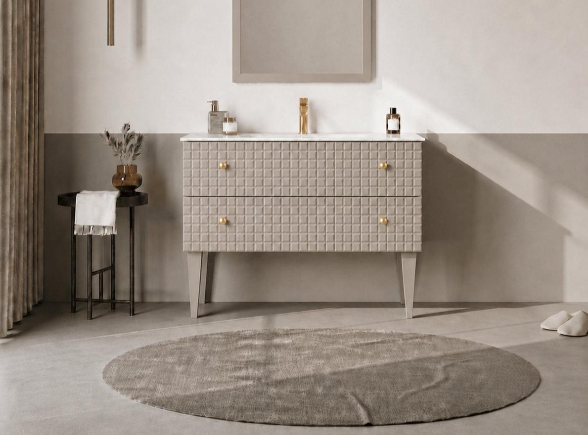Orka LIPARI 100 cm Mat Vizon / Altın Banyo Dolabı Alt Modül ve Lavabo (Ayaklı) , 5007331ORKA5007331Lavabo Dolabı