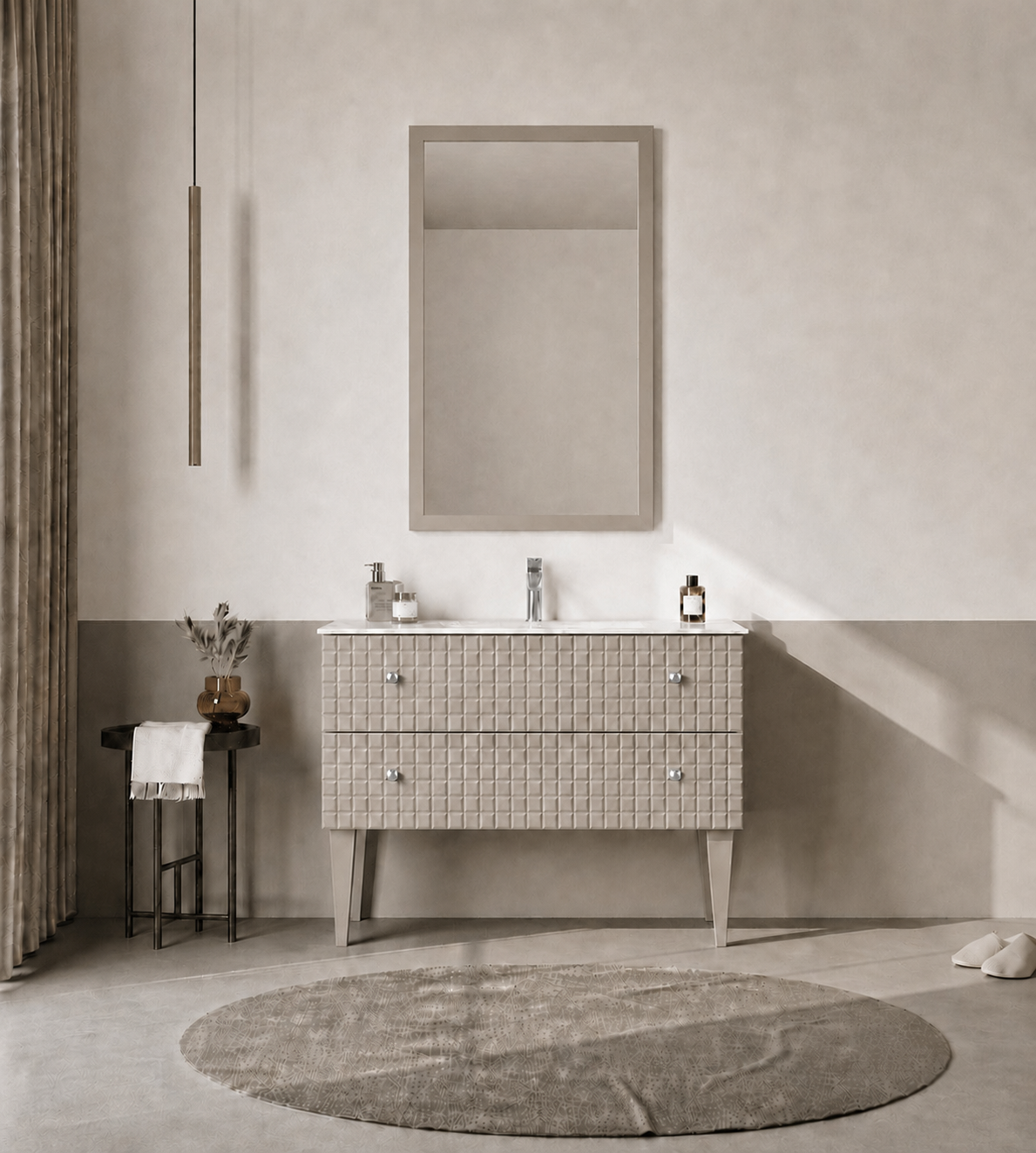 Orka LIPARI 100 cm Mat Vizon / Krom Banyo Dolabı Takımı (Ayaklı) , 5007346ORKA5007346Banyo Dolabı Takımı