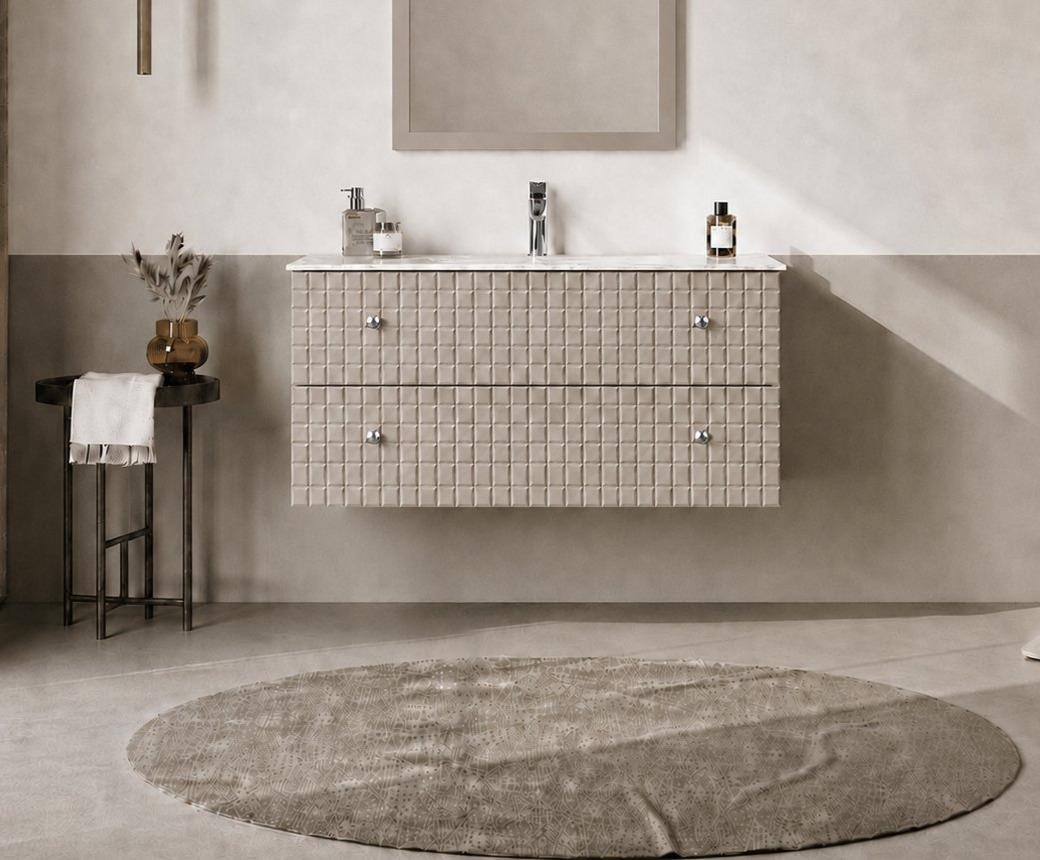 Orka LIPARI 100 cm Mat Vizon / Krom Banyo Dolabı Alt Modül ve Lavabo , 5007318ORKA5007318Lavabo Dolabı