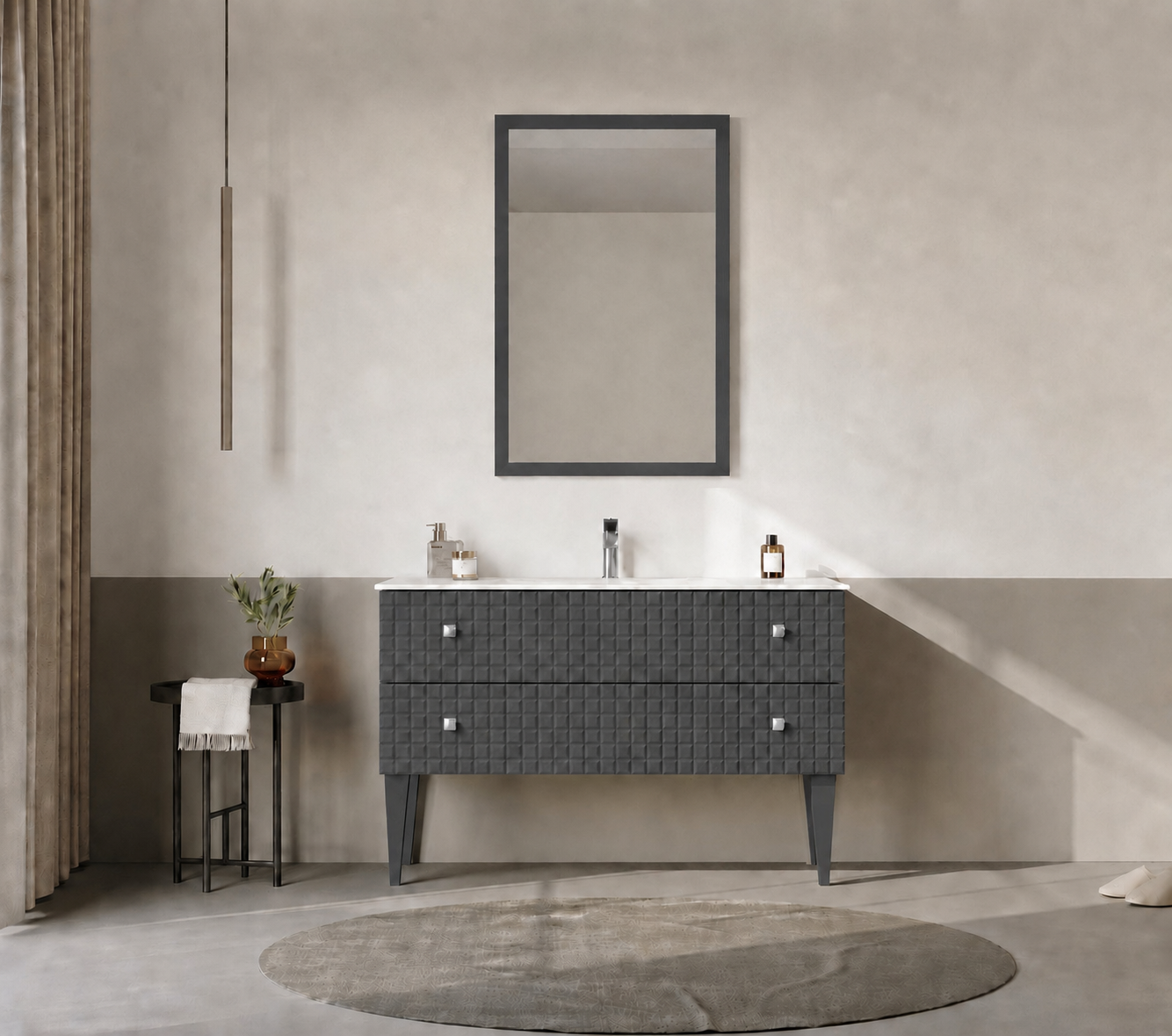 Orka LIPARI 120 cm Mat Antrasit / Altın Banyo Dolabı Takımı (Ayaklı) , 5007353ORKA5007353Banyo Dolabı Takımı