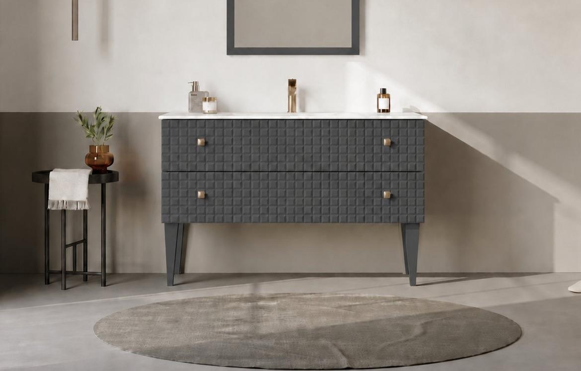 Orka LIPARI 120 cm Mat Antrasit / Altın Banyo Dolabı Alt Modül ve Lavabo (Ayaklı) , 5007338ORKA5007338Lavabo Dolabı