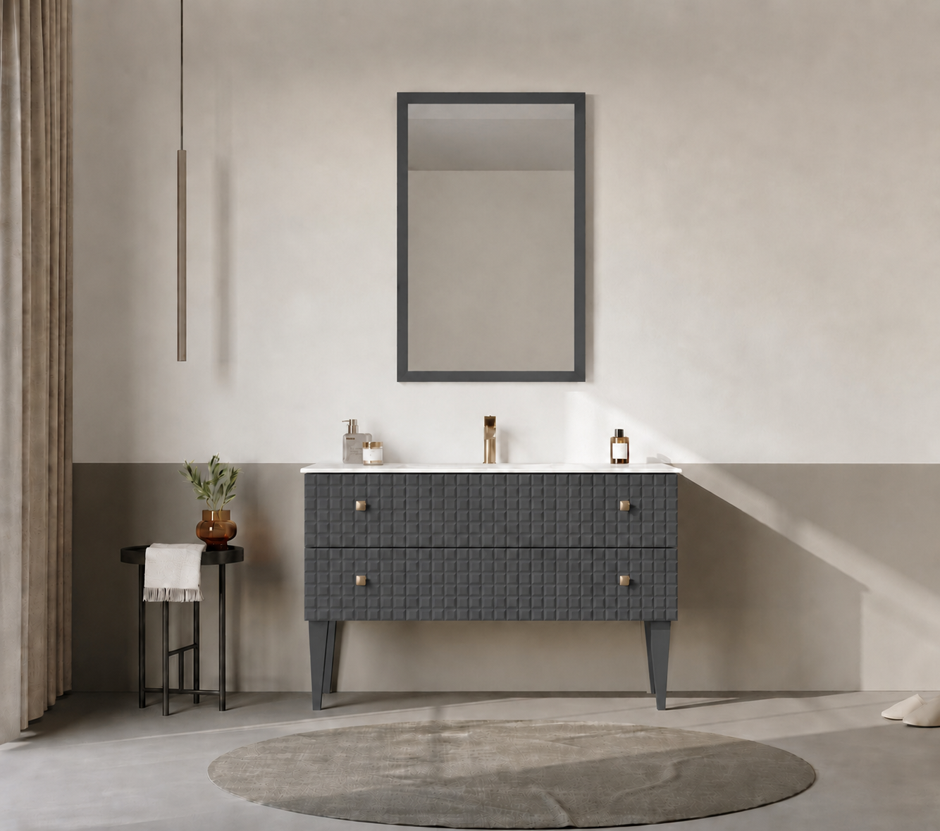 Orka LIPARI 120 cm Mat Antrasit / Altın Banyo Dolabı Takımı (Ayaklı) , 5007350ORKA5007350Banyo Dolabı Takımı
