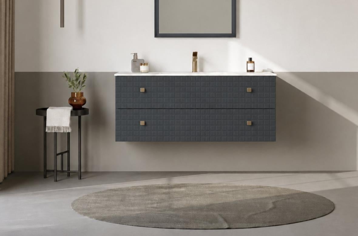 Orka LIPARI 120 cm Mat Antrasit / Altın Banyo Dolabı Alt Modül ve Lavabo , 5007303ORKA5007303Lavabo Dolabı