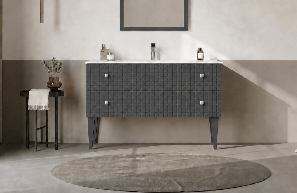 Orka LIPARI 120 cm Mat Antrasit / Krom Banyo Dolabı Alt Modül ve Lavabo (Ayaklı) , 5007341ORKA5007341Lavabo Dolabı