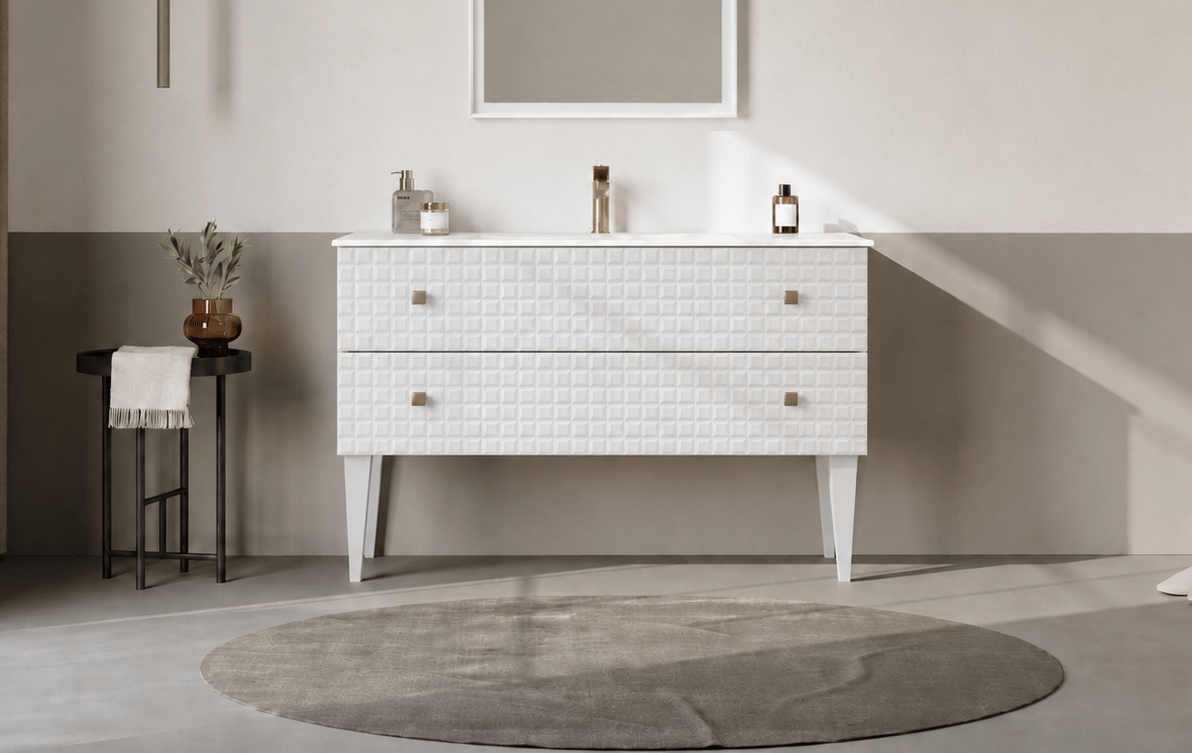 Orka LIPARI 120 cm Mat Beyaz / Altın Banyo Dolabı Alt Modül ve Lavabo (Ayaklı) , 5007336ORKA5007336Lavabo Dolabı