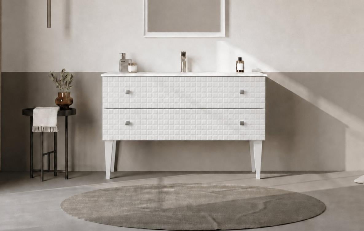 Orka LIPARI 120 cm Mat Beyaz / Krom Banyo Dolabı Alt Modül ve Lavabo (Ayaklı) , 5007339ORKA5007339Lavabo Dolabı