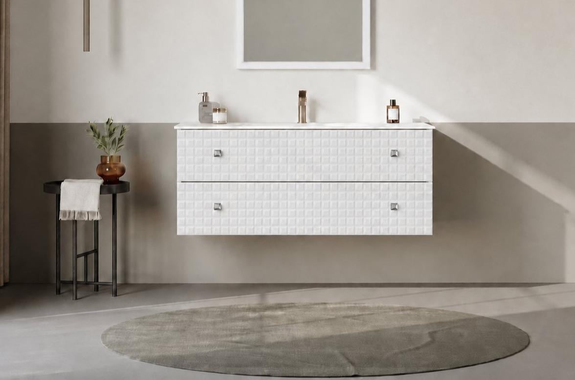 Orka LIPARI 120 cm Mat Beyaz / Krom Banyo Dolabı Alt Modül ve Lavabo , 5007323ORKA5007323Lavabo Dolabı