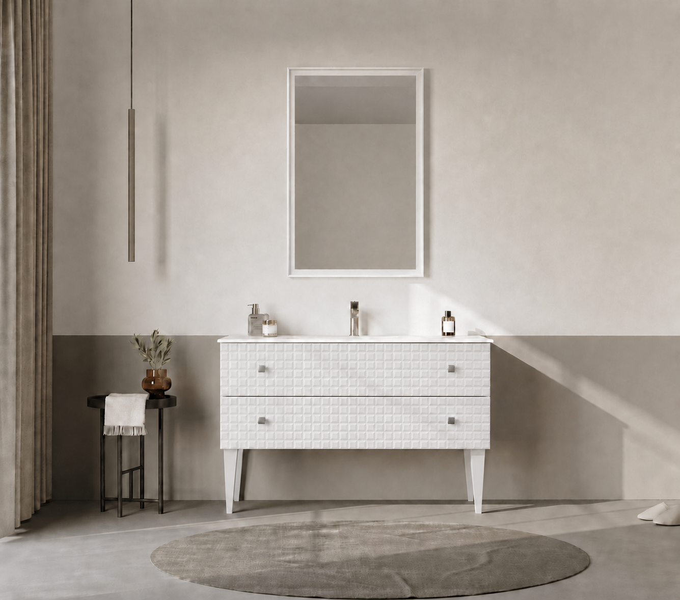 Orka LIPARI 120 cm Mat Beyaz / Krom Banyo Dolabı Takımı (Ayaklı) , 5007351ORKA5007351Banyo Dolabı Takımı
