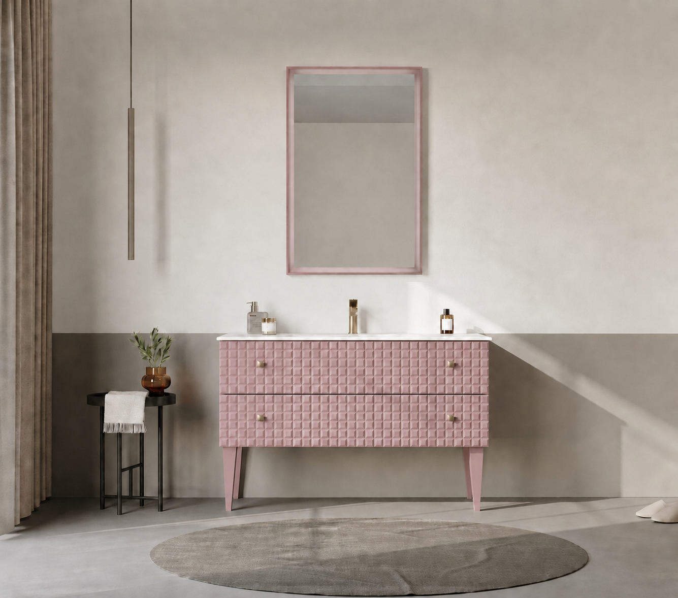Orka LIPARI 120 cm Mat Pudra / Altın Banyo Dolabı Takımı (Ayaklı) , 5008591ORKA5008591Banyo Dolabı Takımı