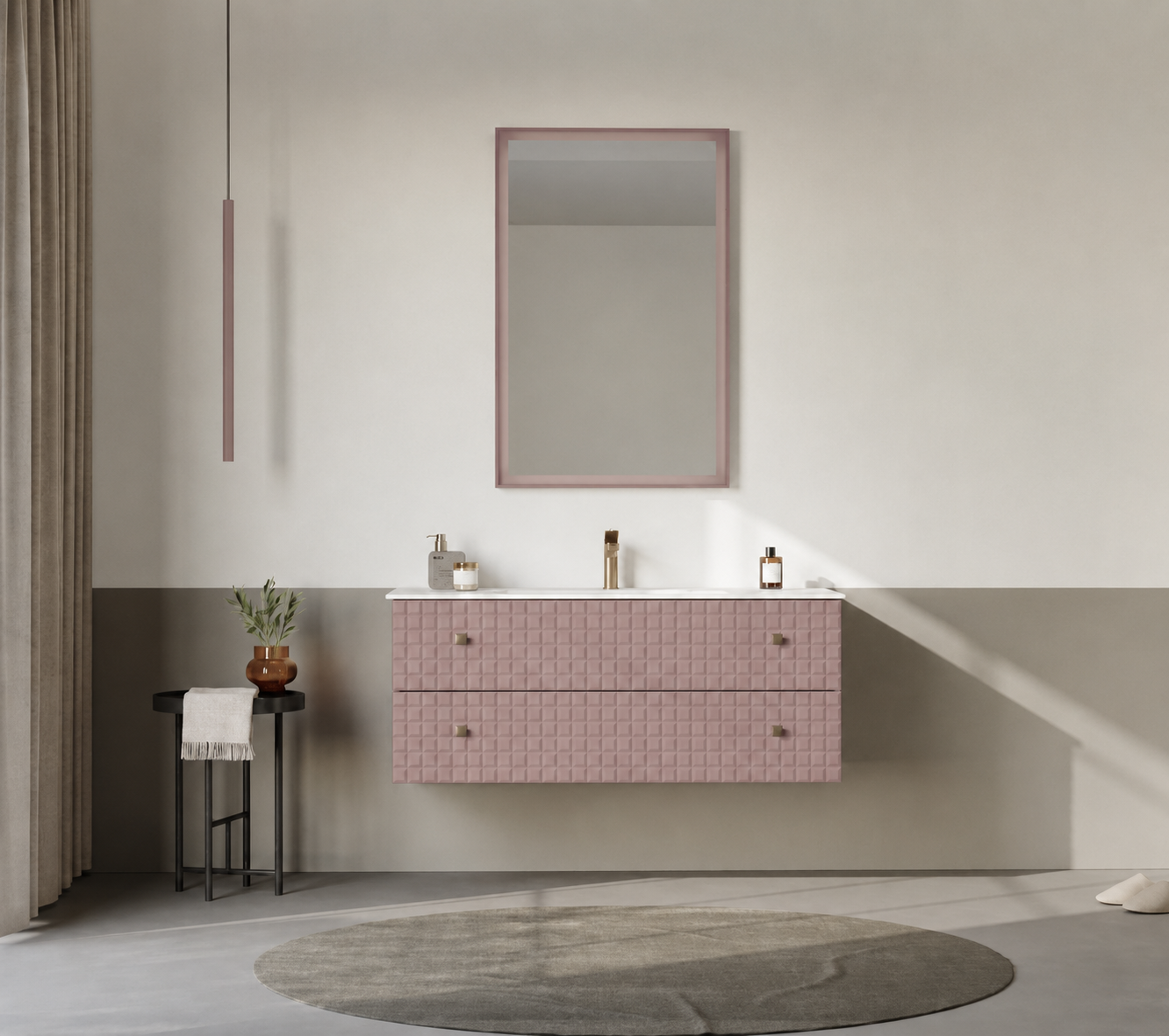 Orka LIPARI 120 cm Mat Pudra / Altın Banyo Dolabı Takımı , 5008593ORKA5008593Banyo Dolabı Takımı