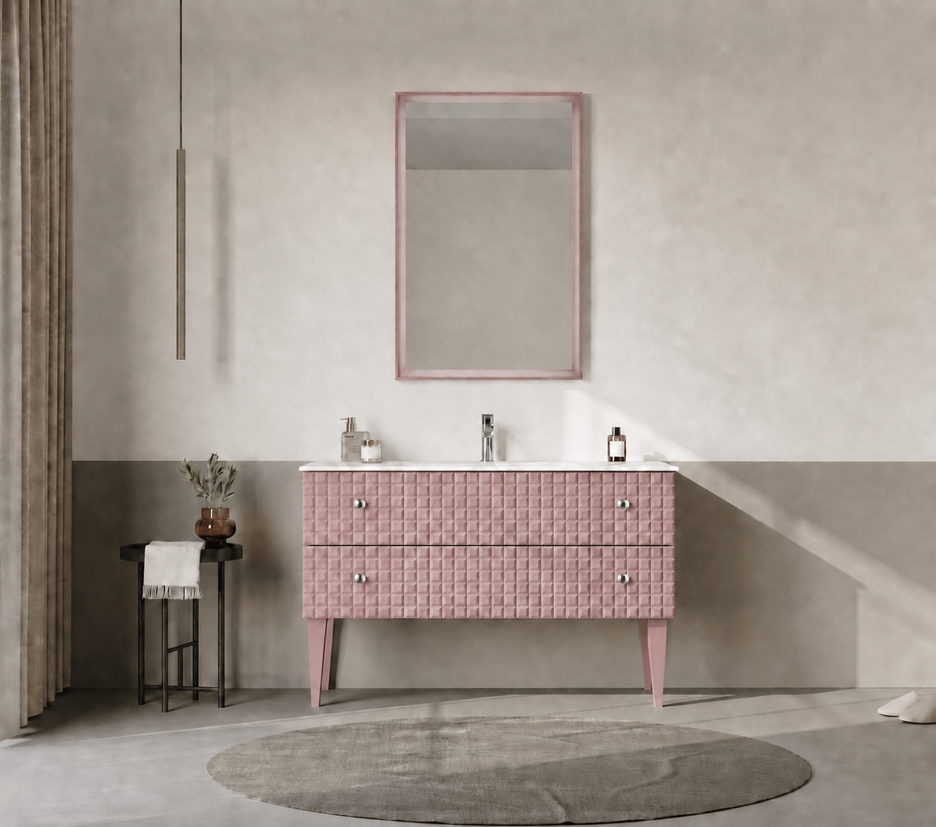 Orka LIPARI 120 cm Mat Pudra / Krom Banyo Dolabı Takımı (Ayaklı) , 5008592ORKA5008592Banyo Dolabı Takımı