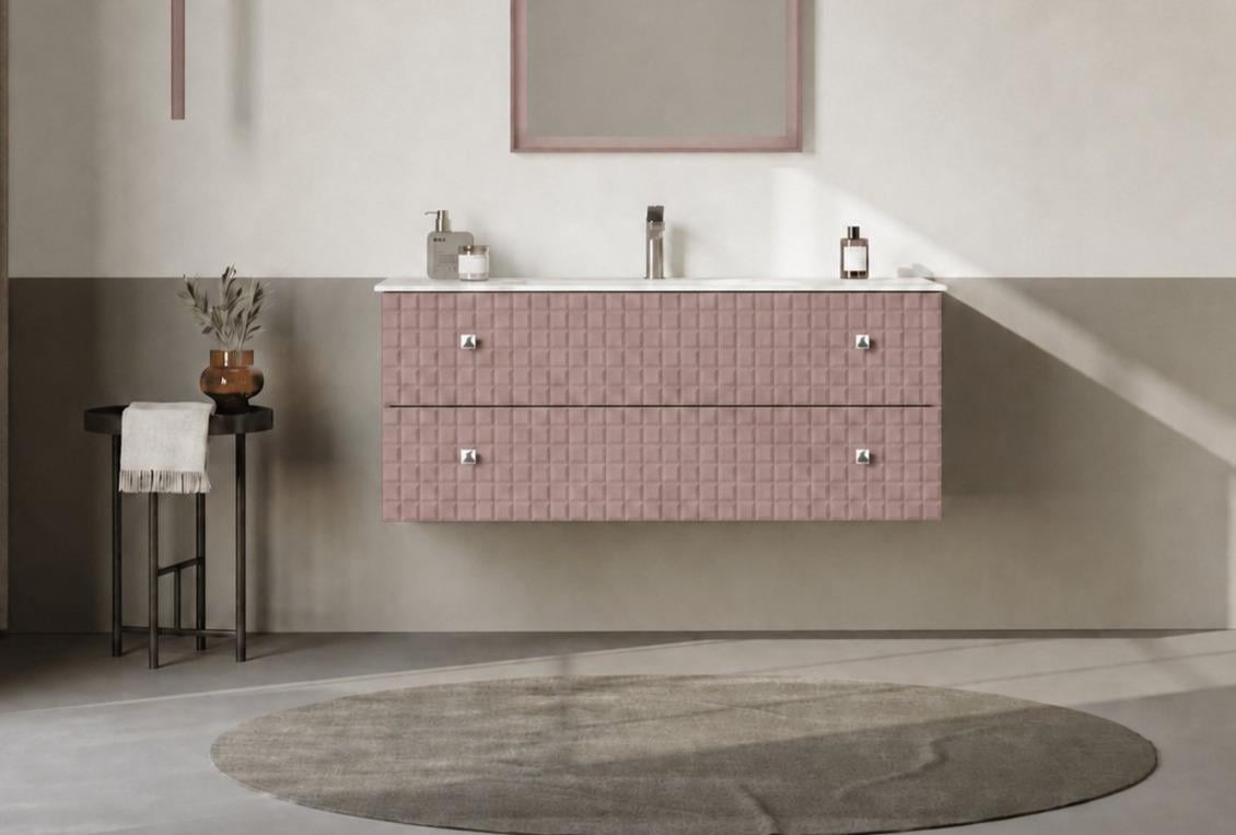 Orka LIPARI 120 cm Mat Pudra / Krom Banyo Dolabı Alt Modül ve Lavabo , 5008590ORKA5008590Lavabo Dolabı