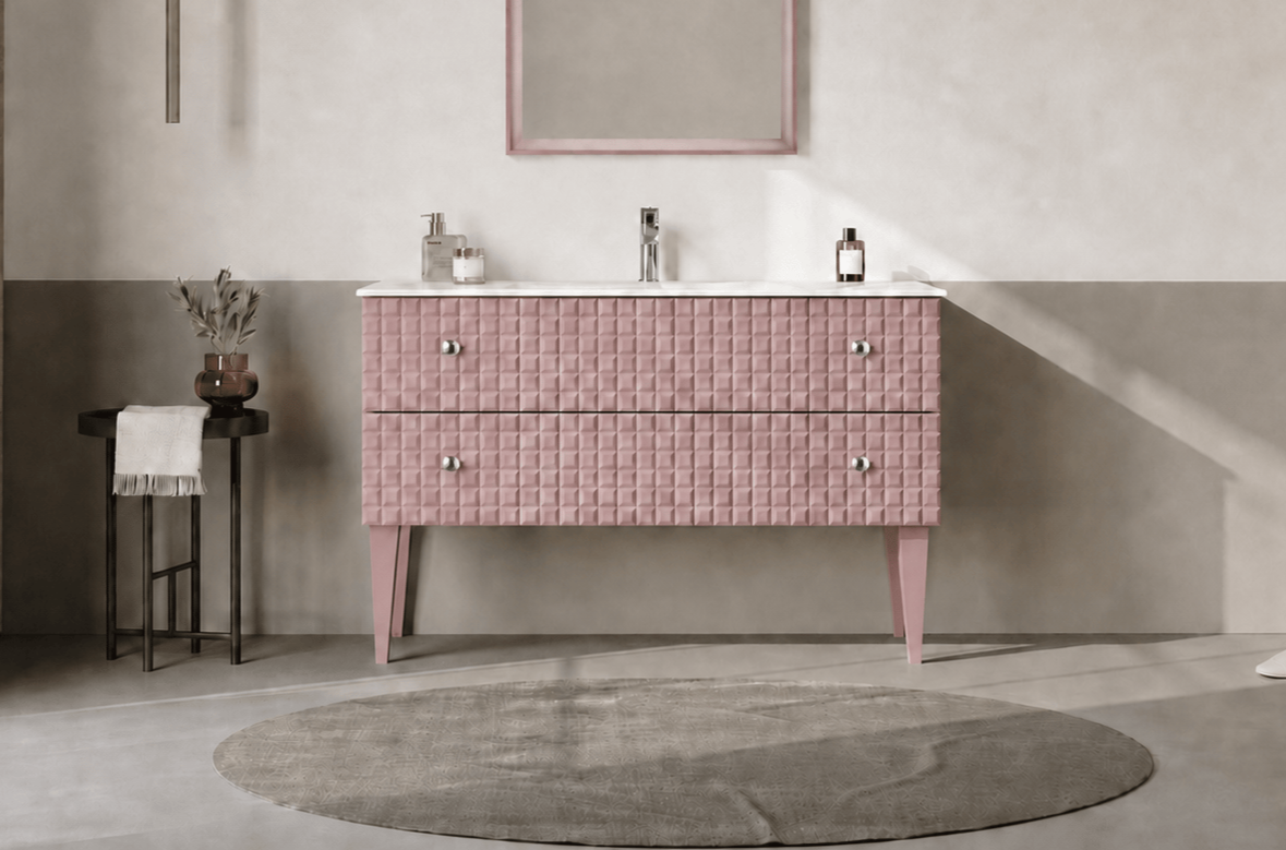 Orka LIPARI 120 cm Mat Pudra / Krom Banyo Dolabı Alt Modül ve Lavabo (Ayaklı) , 5008588ORKA5008588Lavabo Dolabı