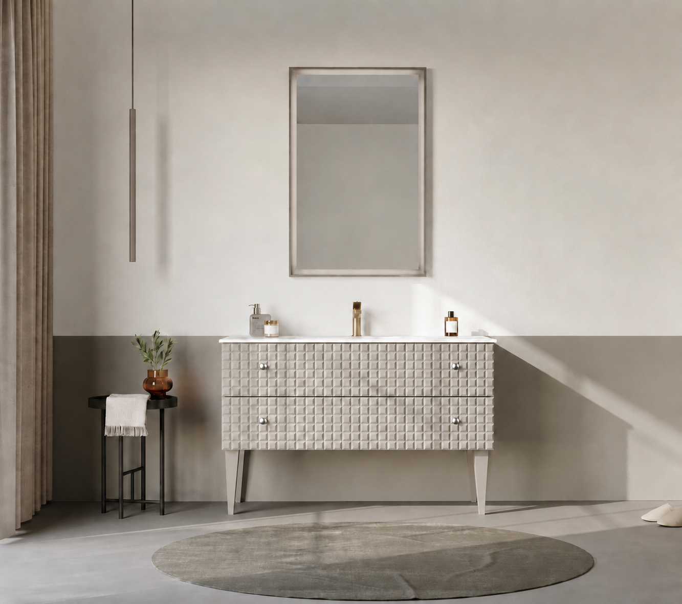 Orka LIPARI 120 cm Mat Vizon / Krom Banyo Dolabı Takımı (Ayaklı) , 5007352ORKA5007352Banyo Dolabı Takımı