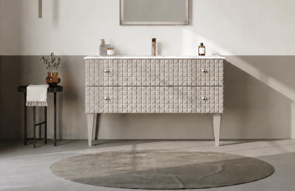 Orka LIPARI 120 cm Mat Vizon / Krom Banyo Dolabı Alt Modül ve Lavabo (Ayaklı) , 5007340ORKA5007340Lavabo Dolabı